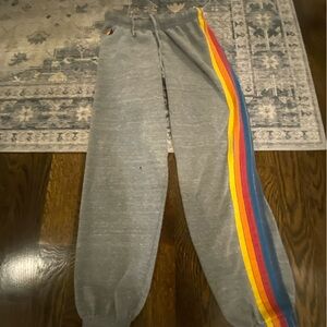 Aviator Nation 5 STRIPE SWEATPANTS - HEATHER GREY Size Small